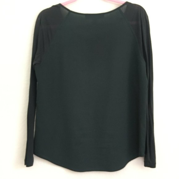 French Connection Sheer Sleeves Blouse Crew Neck Size M Green Stretch - Picture 5 of 12